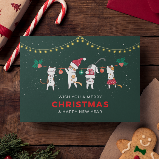 Cats Party Winter Christmas Card Set - [8 cards/set]